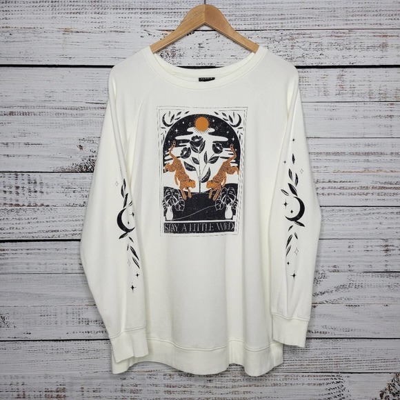 torrid Tops - Torrid Wild Tarot Ultra Soft Fleece Tunic Sweatshirt Ivory | Size 0